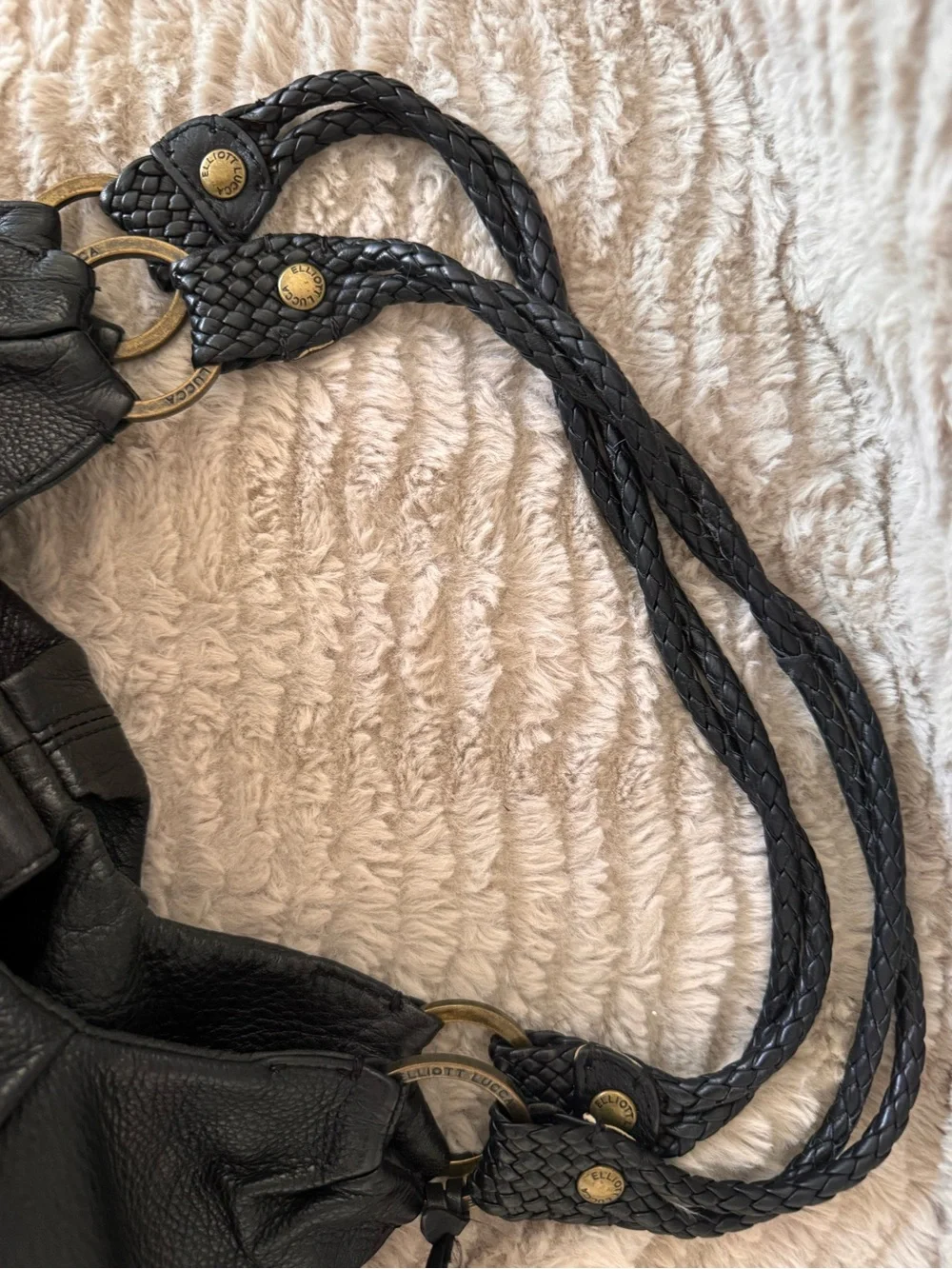 Elliott Lucca Black Leather Braided-Handle Hobo Bag